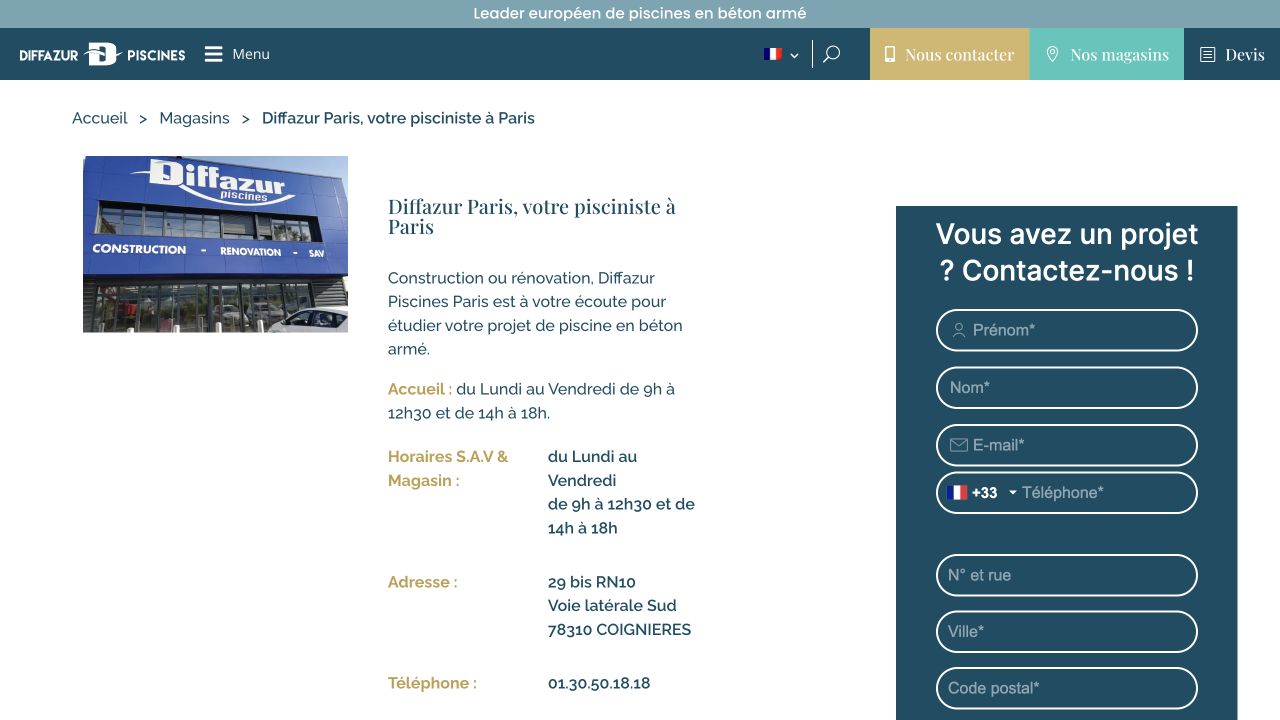 Capture du site de Diffazur Paris – Compagnie des Piscines Parisiennes