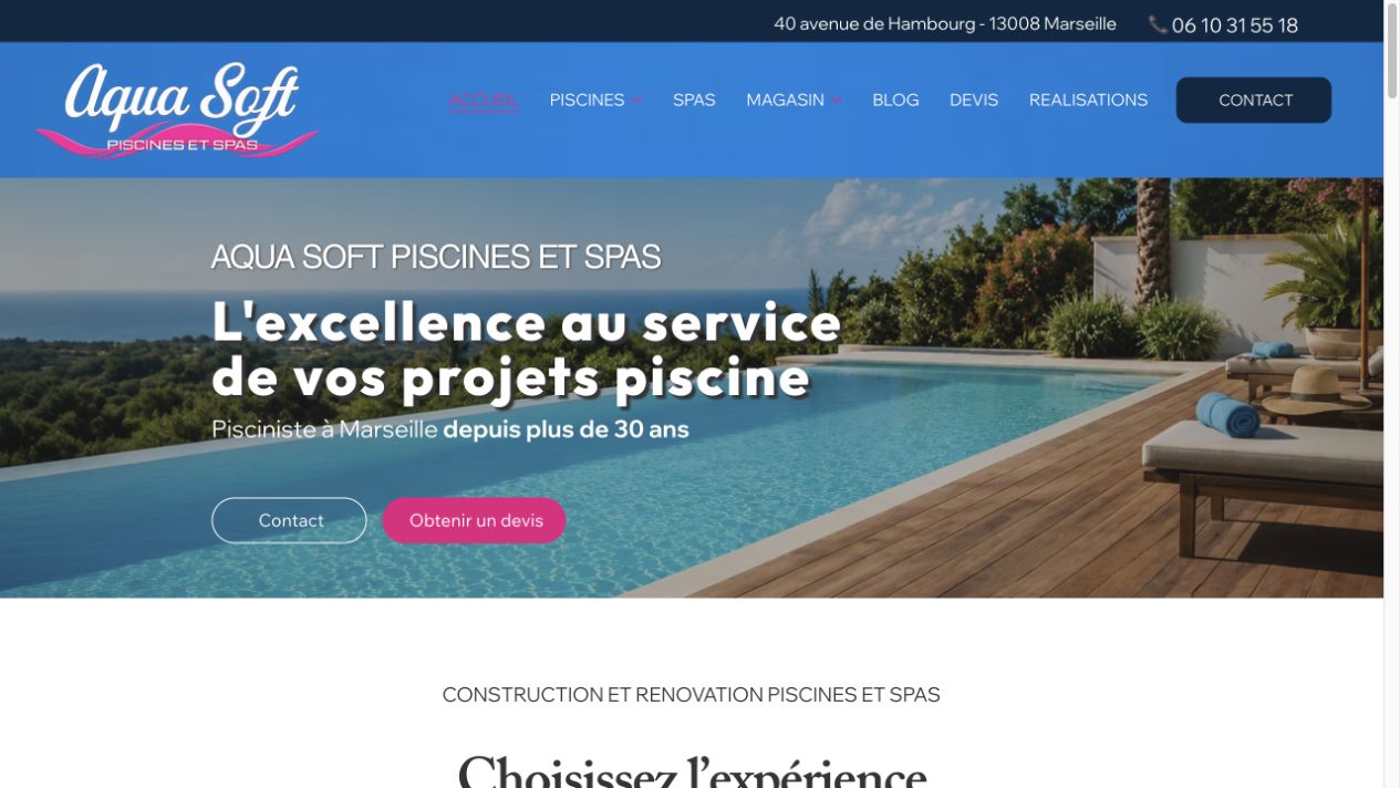 Capture du site de Aqua Soft Piscines & Spas