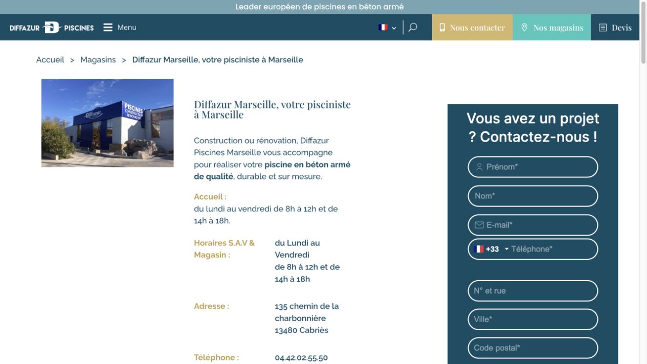 Capture de la fiche du fabricant partenaire pour Diffazur Marseille – Compagnie des Piscines BR
