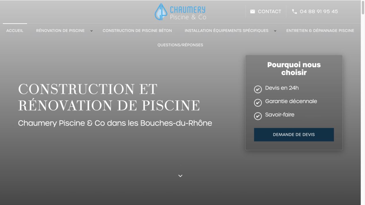 Capture du site de Chaumery Piscine & Co