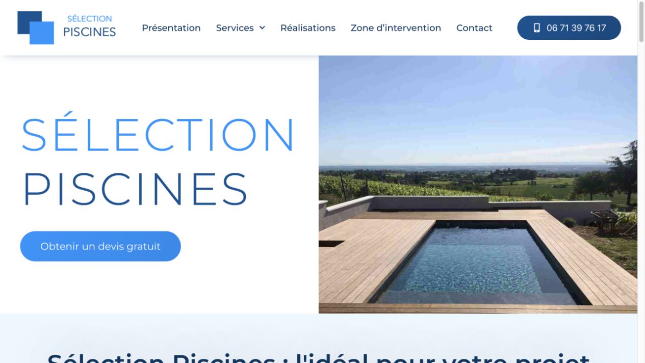 Capture du site de Sélection Piscines