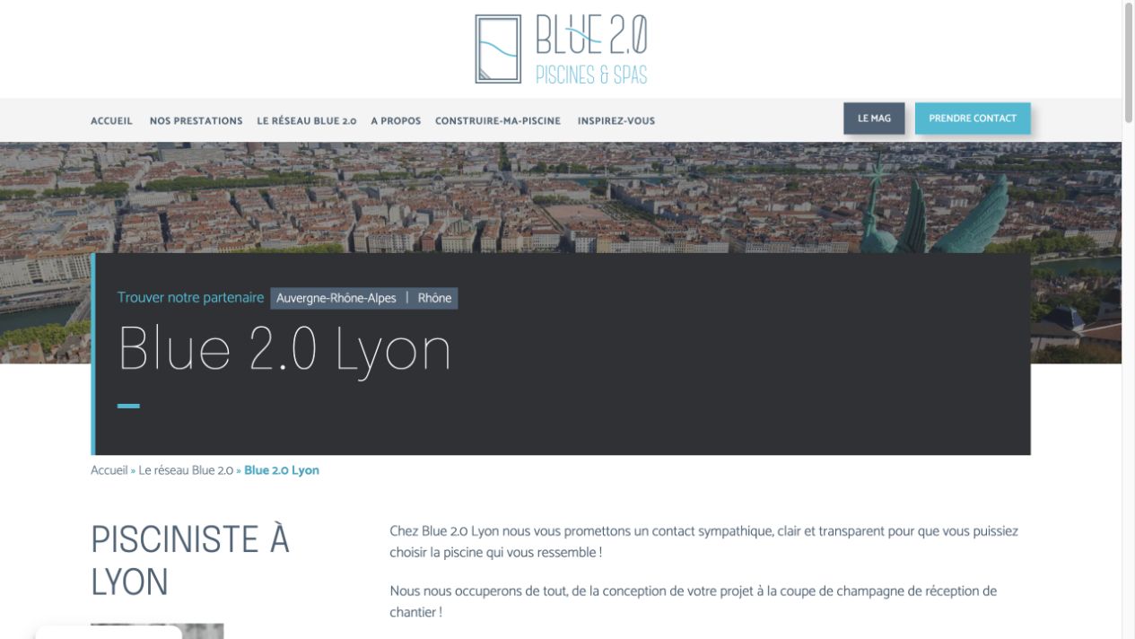 Capture de la fiche du fabricant partenaire pour Blue 2.0 Lyon – Demeure & Piscine
